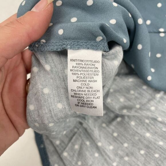 LOFT Women's Sz S Blue White Polka Dot Blouse Top Shirt Multi Fabric Rayon Poly - Picture 7 of 8